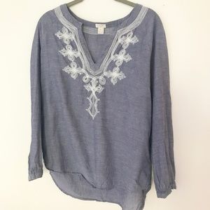 J. Crew blue tunic with embroidery
